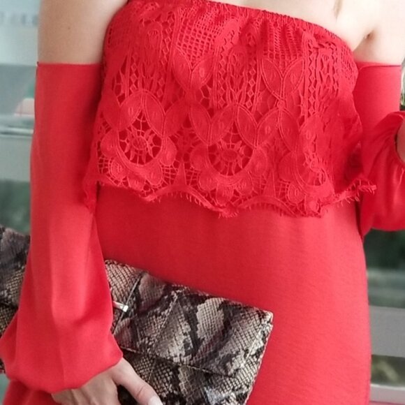 GLAM DOLLZ Red Off Shoulder Dress - Picture 4 of 4